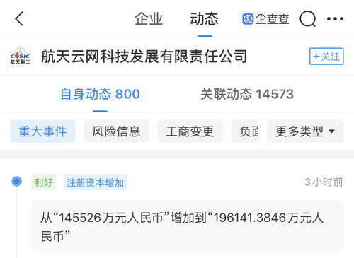 深創投等17家公司入股航天云網，注冊資本激增34.78%
